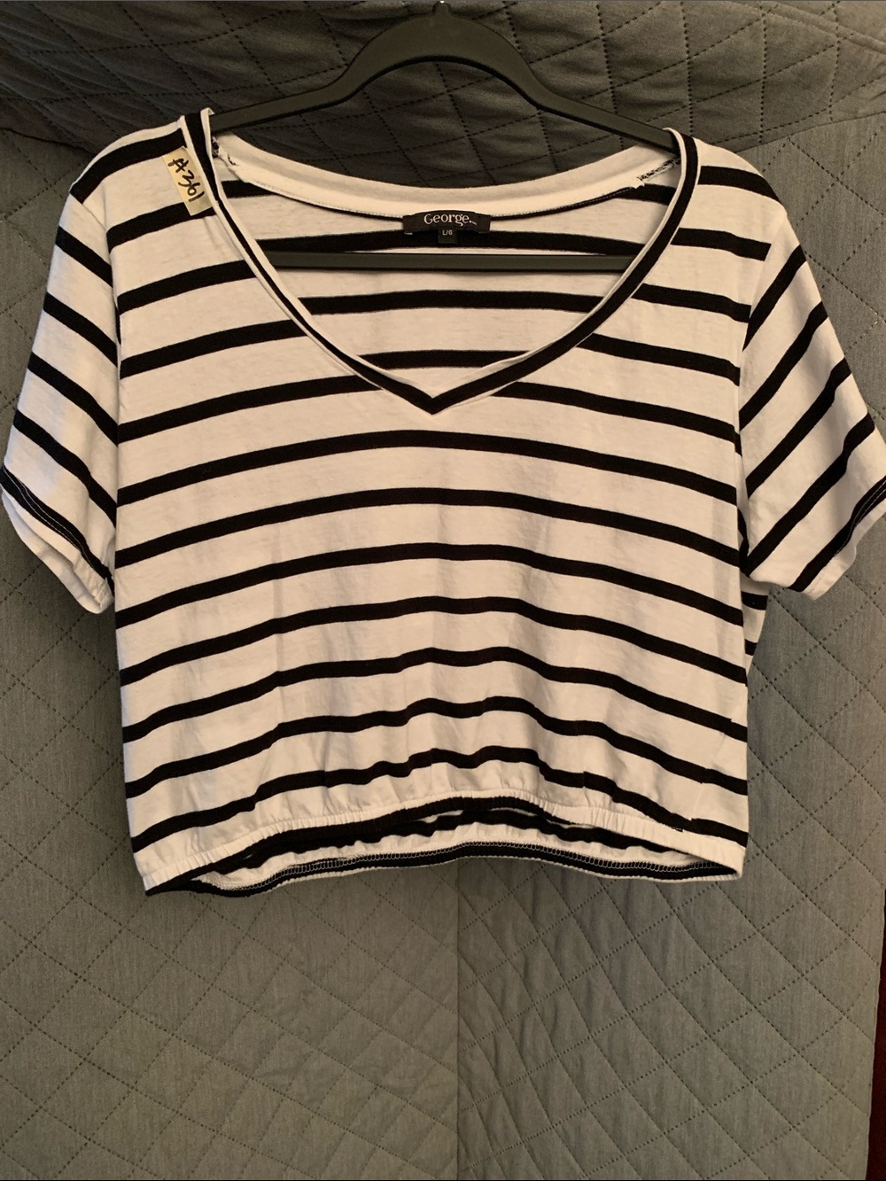#57 George Black & White Striped V-Neck Cropped Tee
